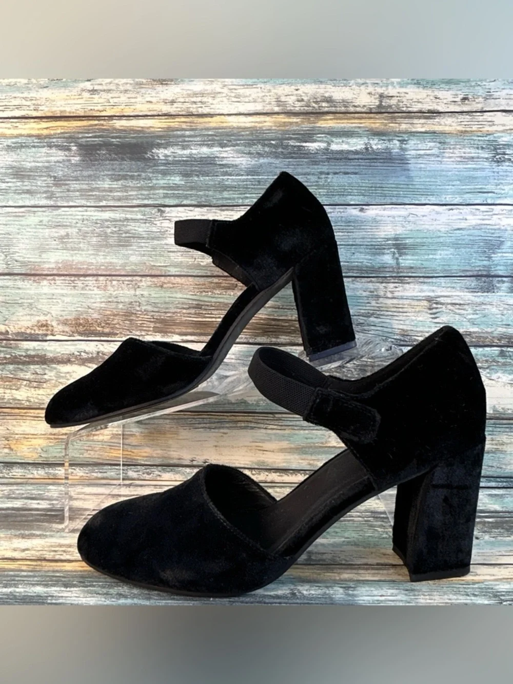 Eileen Fisher Malta Mary Jane Pumps Womens Sz 8 Black Velvet Block Heel Evening